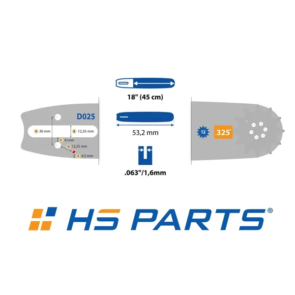HS PARTS Führungsschiene 18" (45 cm) .325" .063" (1,6 mm) + 4 x Sägekette 74 Glieder Vierkantzahn für Stihl 024 026 028 029 030 031 032 039 MS240 MS260 MS261 MS270 MS271 MS280 MS290 MS291 MS310 MS390