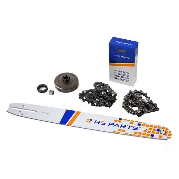 HS PARTS Führungsschiene 18" (45cm) 3/8" .058" (1,5 mm) + 2 x Sägekette 68 Glieder Vierkantzahn + Ringkettenrad Husqvarna 268 272XP