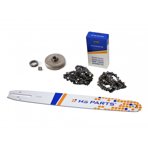 HS PARTS Führungsschiene 18" (45cm) 3/8" .058" (1,5 mm) + 2 x Sägekette 68 Glieder Vierkantzahn + Ringkettenrad Husqvarna 362 365 371 372XP 365 X-TORQ Jonsered 2163 CS2165