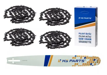 HS PARTS Führungsschiene 20" (50 cm) 3/8" .050" (1,3 mm) + 4 x Sägekette 72 Glieder Vierkantzahn für Husqvarna 246 254 262 345 357 455 460 555 560 Jonsered 2054 CS2260 Dolmar 111 112 115 PS540 Solo 613 614 650 Oleomac 162 956 962