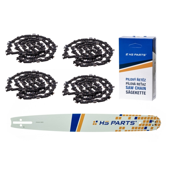 HS PARTS Führungsschiene 20" (50 cm) 3/8" .050" (1,3 mm) + 4 x Sägekette 72 Glieder Vierkantzahn für Husqvarna 51 55 346XP 353 357 359 455 460 560XP