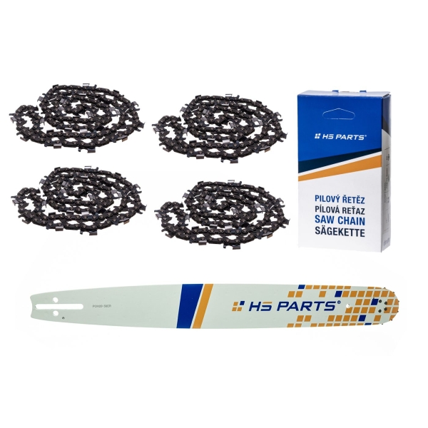 HS PARTS Führungsschiene 20" (50 cm) 3/8" .058" (1,5 mm) + 4 x Sägekette 72 Glieder Rundzahn für die Herstellung von Platten passend Husqvarna 51 55 346XP 353 357 359 455 460 560XP