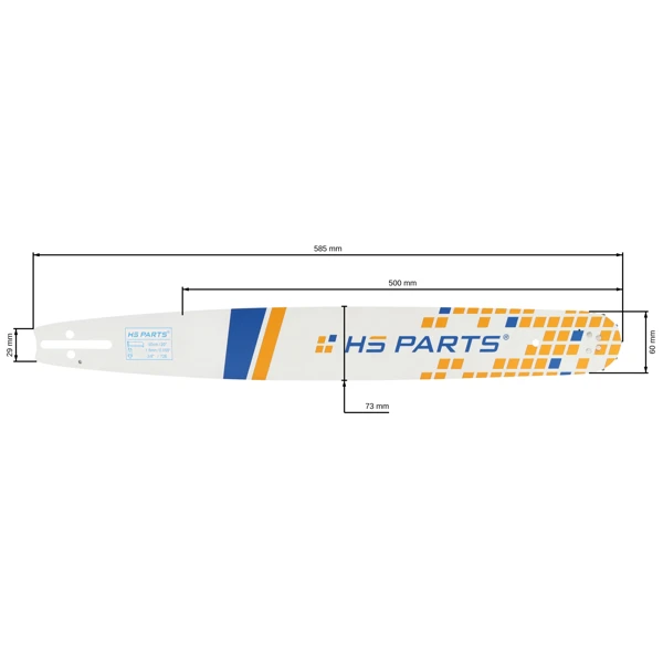 HS PARTS Führungsschiene 20" (50 cm) 3/8" .058" (1,5 mm) für Husqvarna 246 254 262 345 346 357 359 455 460 555 560 Jonsered 2054 CS2260 Dolmar 111 112 115 PS540 Solo 613 614 650 Oleomac 162 956 962