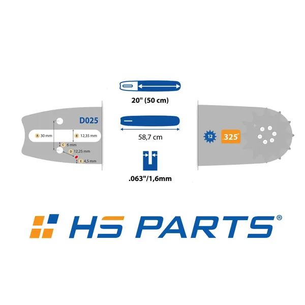 HS PARTS Führungsschiene 20" (50 cm) .325" .063" (1,6 mm) + 4 x Sägekette 81 Glieder Vierkantzahn für Stihl 024 026 028 029 030 031 032 039 MS240 MS260 MS261 MS270 MS271 MS280 MS290 MS291 MS310 MS390