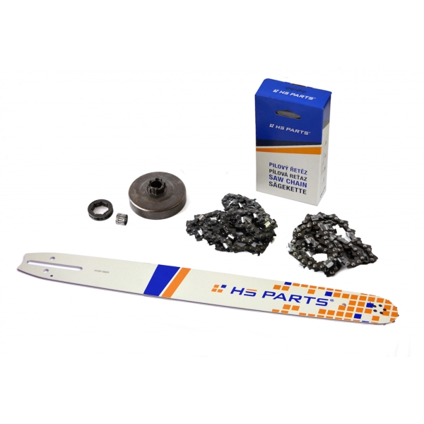 HS PARTS Führungsschiene 20" (50cm) 3/8" .058" (1,5 mm) + 2 x Sägekette 72 Glieder Vierkantzahn + Ringkettenrad Husqvarna 268 272XP