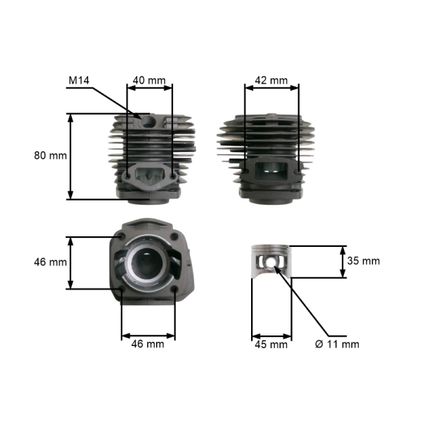 HS PARTS kompletter Zylinder mit 45 mm Kolben für chinesische Kettensägen und Sägen aus Hobbymärkten Modell 5200