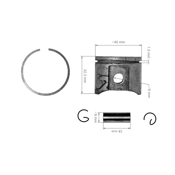 Kompletter Kolben AIP für Kettensägen Dolmar Makita 100 100 Super 102 PS39 PS390 PS400 PS401 PS410 PS411 40 mm (OEM 028132210 028132110 028132010)