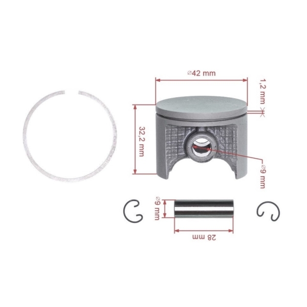 Kompletter Kolben AIP für Kettensägen Dolmar Makita PS420 PS420C 42 mm (OEM 195132100)