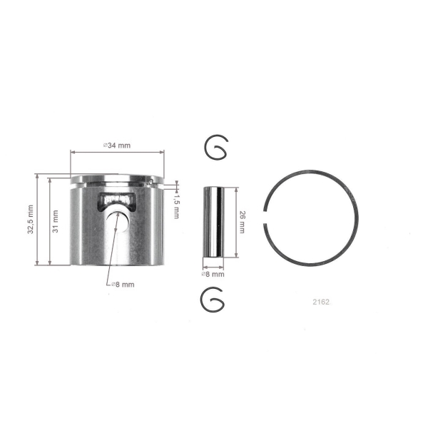 Kompletter Kolben für Freischneider OLEO-MAC Oleomac Sparta 25 25TR 26 250 250TR 250T 260 Efco 8200 8220 8260 34 mm
