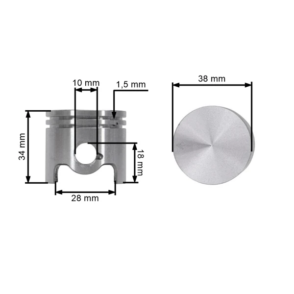 Kompletter Kolben für Freischneider Stihl FR350 FS300 SP200 FS200 FS200R FS250 FS250R 38 mm (OEM 41340302010)