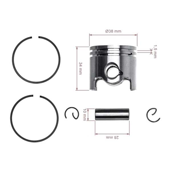 Kompletter Kolben für Freischneider Stihl FR350 FS300 SP200 FS200 FS200R FS250 FS250R 38 mm (OEM 41340302010)