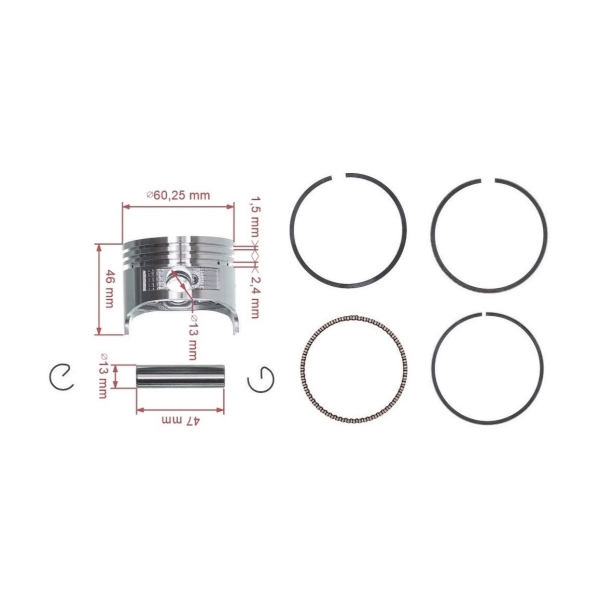 Kompletter Kolben für Honda GX120 Motoren 60,25 mm 1. Ausschliff +0,25 mm (OEM 13102-ZH7-010)