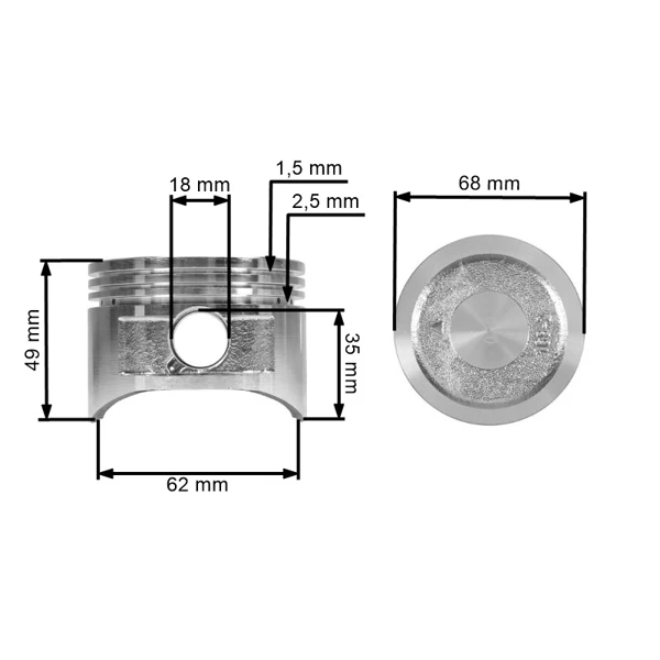 Kompletter Kolben für Honda GX200 Motoren 68,5 mm 2. Ausschliff +0,50 mm (OEM 13103ZL0011)