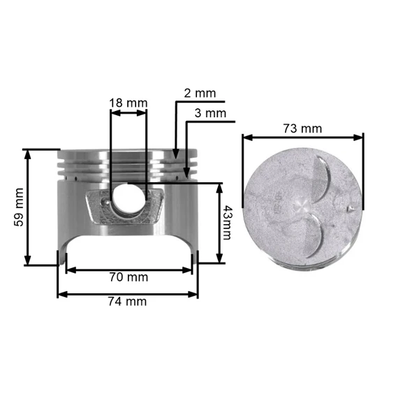 Kompletter Kolben für Honda GX240 Motoren 73,5 mm 2. Ausschliff +0,50 mm (OEM 13103ZE2W00)