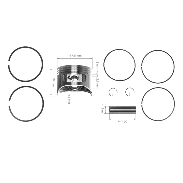 Kompletter Kolben für Honda GX270 GX270U Motoren 77,5 mm 2. Ausschliff +0,50 mm (OEM 13101ZH9000)