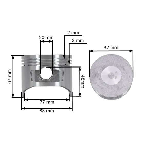 Kompletter Kolben für Honda GX340 Motoren 82,25 mm 1. Ausschliff +0,25 mm (OEM 13102ZE3W00)