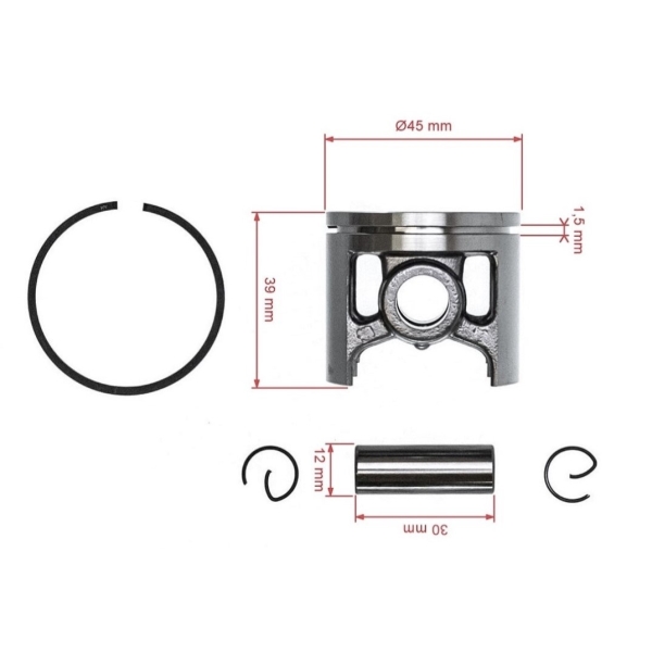 Kompletter Kolben für Kettensägen Husqvarna 254 45 mm (OEM 503503701)
