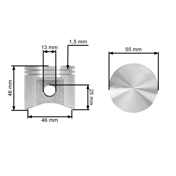 Kompletter Kolben für Kettensägen Husqvarna 385 385 XP 390 XP Jonsered CS2186 CS2188 55 mm (OEM 537420202)