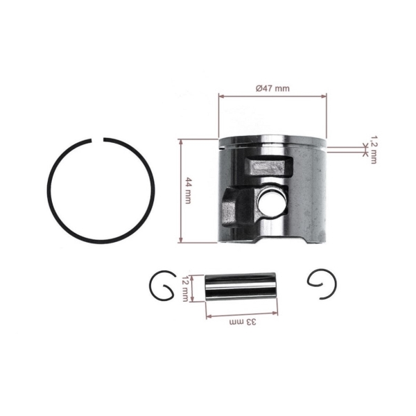 Kompletter Kolben für Kettensägen Husqvarna 455 455E 455 Rancher Jonsered CS2255 47 mm (OEM 537293004)