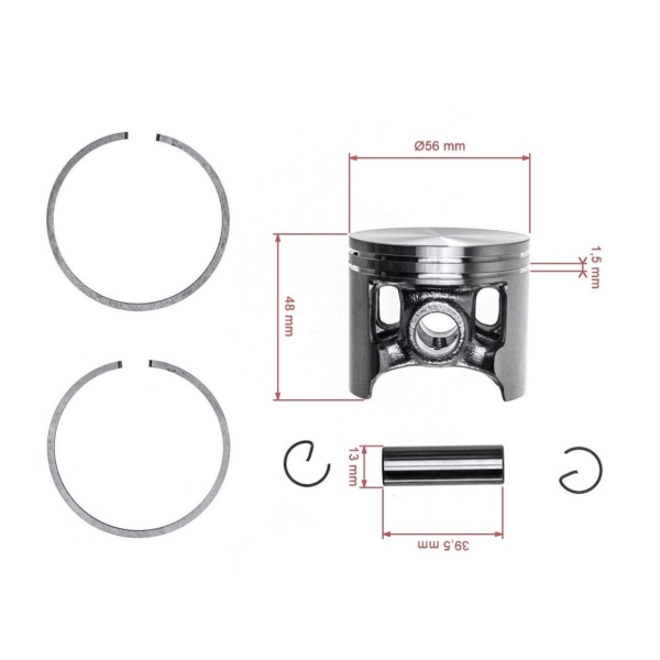 Kompletter Kolben für Kettensägen Husqvarna Partner 394XP K950 Jonsered 2094 2095 56 mm (OEM 506372401)