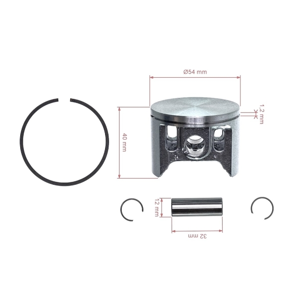 Kompletter Kolben für Kettensägen Makita DCS6401 DCS6421 DCS7301 DCS7901 54 mm (OEM 325132031)