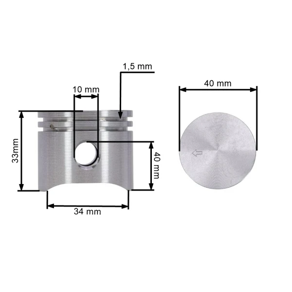 Kompletter Kolben für Kettensägen OLEO-MAC Oleo-mac 941CX 941C 40 mm (OEM 50060027A)