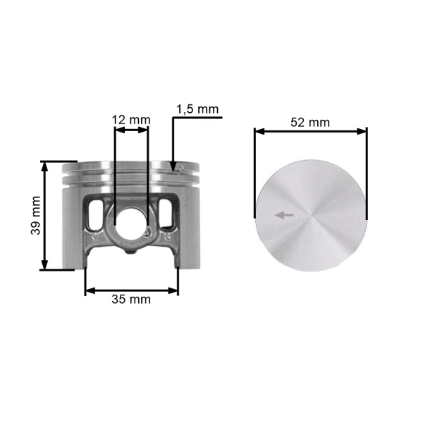 Kompletter Kolben für Kettensägen Stihl 038 MS380 52 mm (OEM 11190302003)