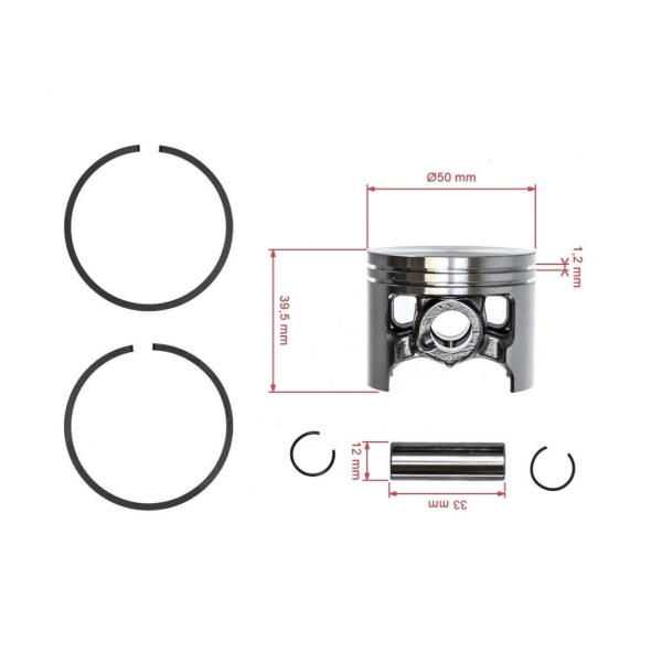 Kompletter Kolben für Kettensägen Stihl 044 MS440 50 mm Kolbenbolzen 12 mm (OEM 11280302015)