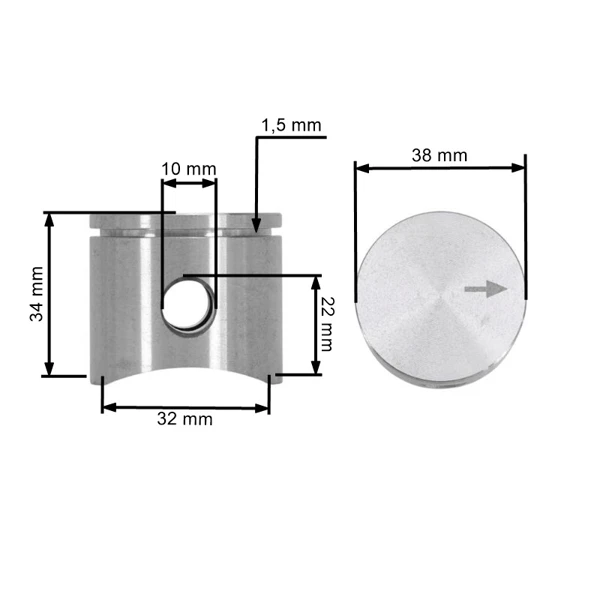 Kompletter Kolben für Kettensägen und Freischneider OLEO-MAC Oleomac 937 GS370 Efco 137 MT3700 38 mm (OEM 50110066)
