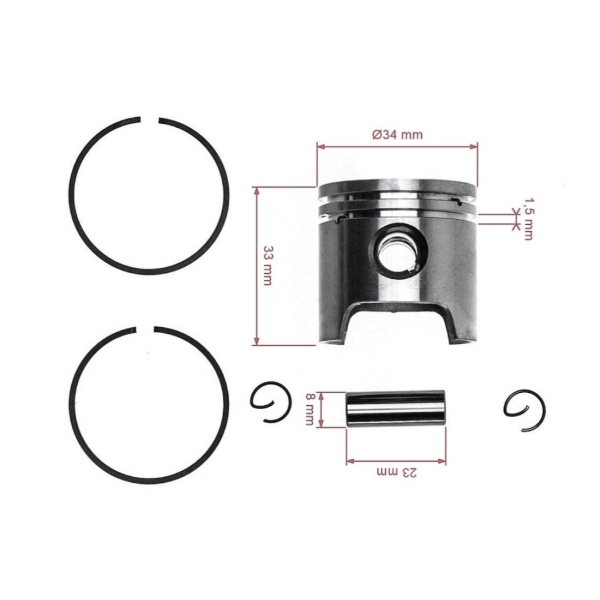 Kompletter Kolben für Stihl FS38 FS45 FS45C FS45L FS46 FS46C FS55 HL45 SH55 SH85 FC55 HS45 BG45 34 mm Freischneider (OEM 41400302000)