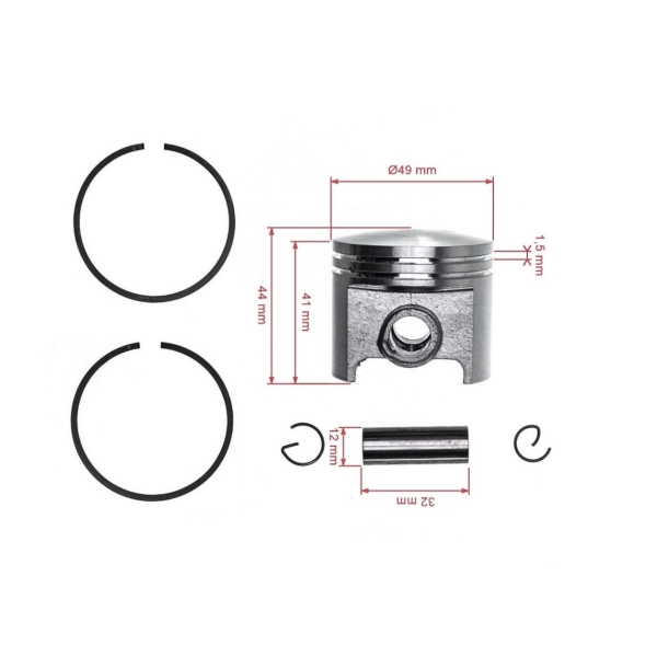 Kompletter Kolben für Trennschneider Stihl 08S BT360 TS350AVE TS360 TS350 49 mm (OEM 42010303200)