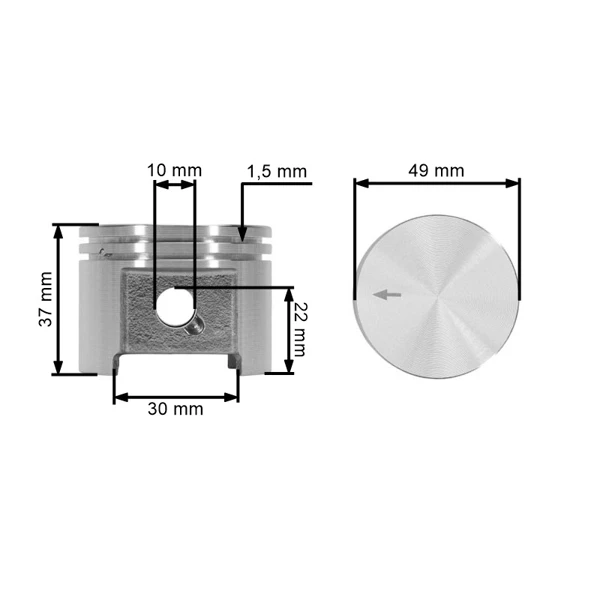 Kompletter Kolben für Trennschneider Stihl TS400 49 mm (OEM 42230302000)