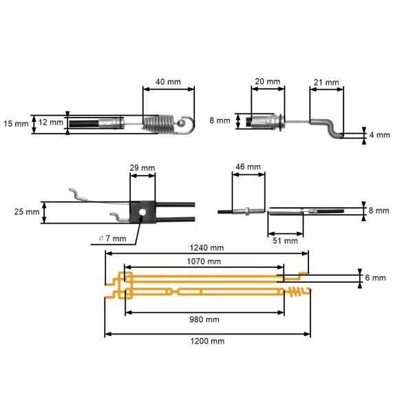 Kompletter Motor-On/Off-Radantriebskabelsatz für chinesische Rasenmäher und Hobbymäher von NAC (OEM WR6503 WR6511 WR6519)