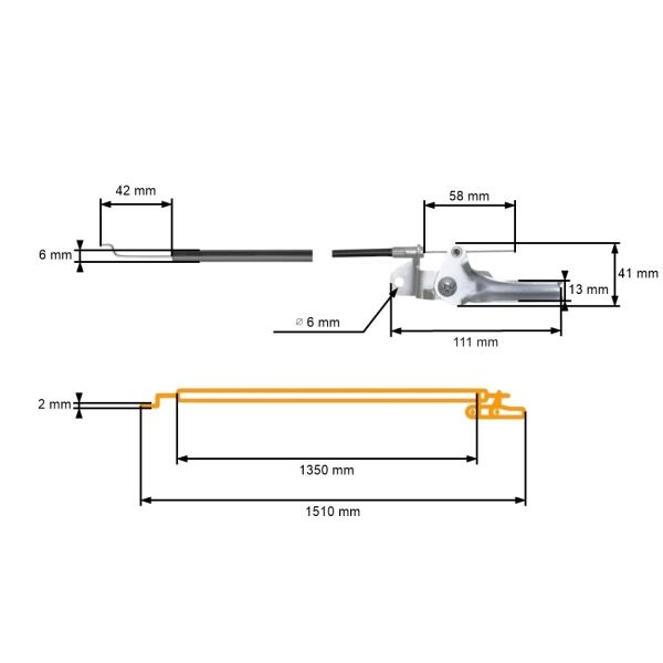 Kompletter Universal Gaszug mit Stahlsteuerung für Gartenrasenmäher der Größe 1510 mm x 1350 mm