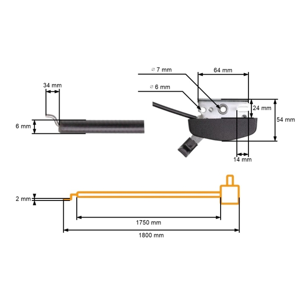 Kompletter Universal Gaszug mit Stahlsteuerung für Gartenrasenmäher der Größe 1800 mm x 1750 mm