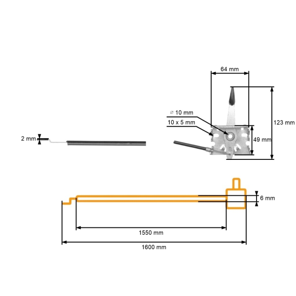 Kompletter Universal-Gaszug mit Stahlsteuerung für Gartenrasenmäher und Traktoren der Größe 1600 mm x 1550 mm