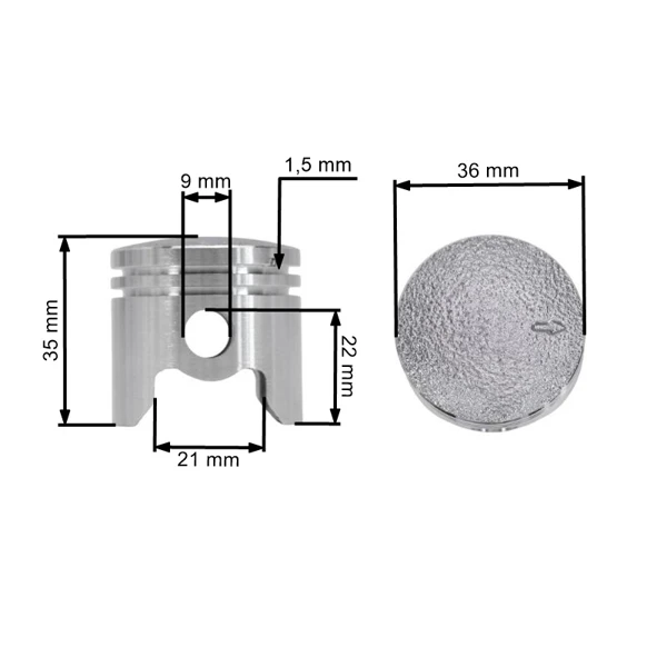Kompletter Zylinder mit Kolben 36 mm für chinesische Motorsensen und Freischneider aus dem Hobbymarkt mit einem Hubraum von 32 ccm