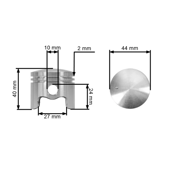 Kompletter Zylinder mit Kolben 44 mm für chinesische Motorsensen und Freischneider aus dem Hobbymarkt mit einem Hubraum von 52 ccm