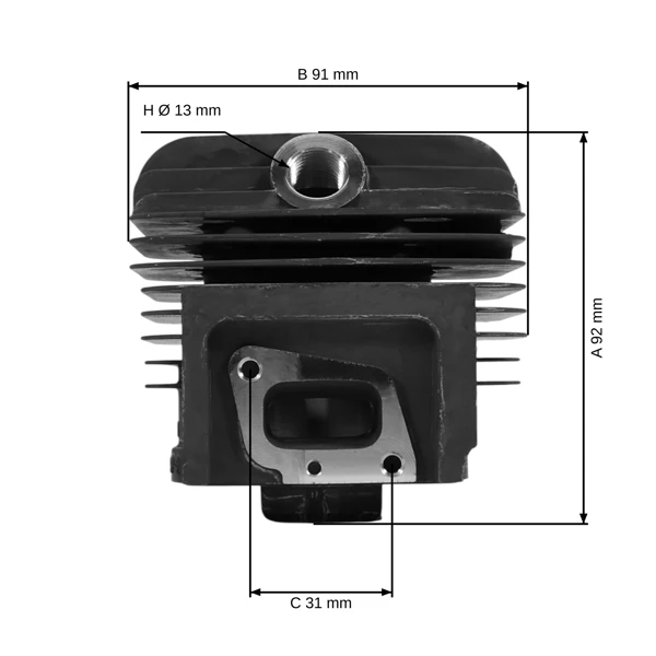 Kompletter Zylinder mit Kolben 44 mm für chinesische Motorsensen und Freischneider aus dem Hobbymarkt mit einem Hubraum von 52 ccm