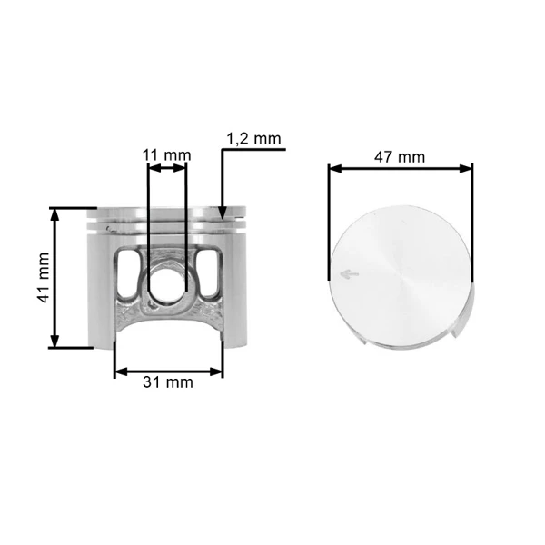 Kompletter Zylinder mit Kolben für Kettensägen Stihl MS341 MS361 47 mm (OEM 11350201202)