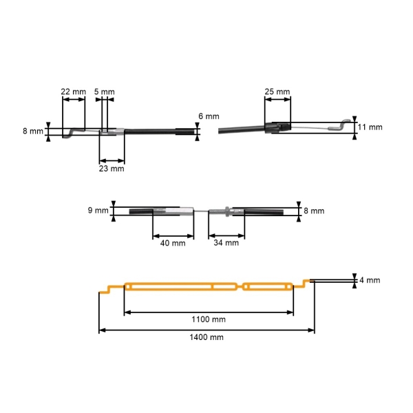 Komplettes Universalkabel für Gartenrasenmäher und Traktoren der Größe 1400 mm x 1100 mm
