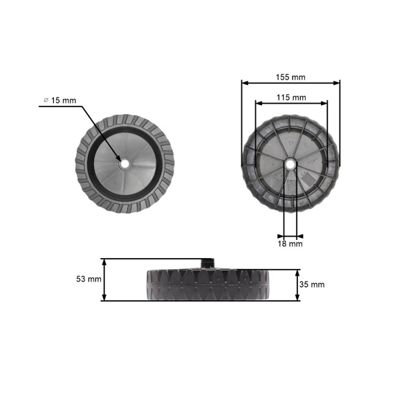 Kunststoffrad Elektromäher Alpina Stiga Castel Garden C350 C390 (OEM 1136-1612-01 122686087/0 22686082/0 122686085/0)