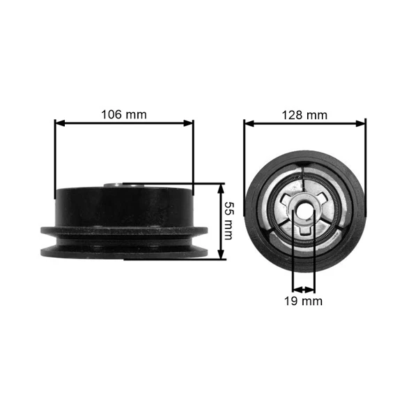 Kupplung für Motorhacken Außendurchmesser 128 mm x Lochdurchmesser 19 mm für 1 Keilriemen 13 mm