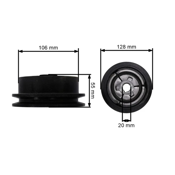 Kupplung für Motorhacken Außendurchmesser 128 mm x Lochdurchmesser 20 mm für 1 Keilriemen 13 mm