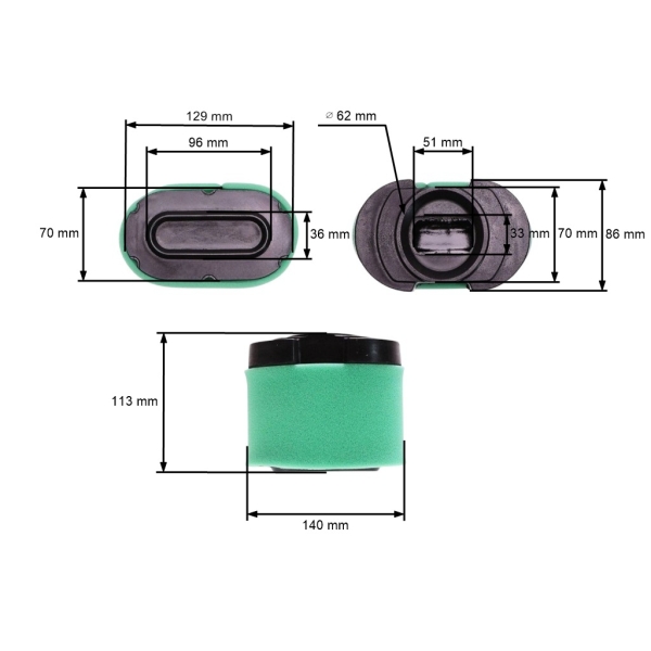 Luftfilter 129 mm x 113 mm x 70 mm für Briggs & Stratton Intek V-Twin Motoren Leistung 16,0 PS - 27,0 PS (OEM 792105 276890 4233)