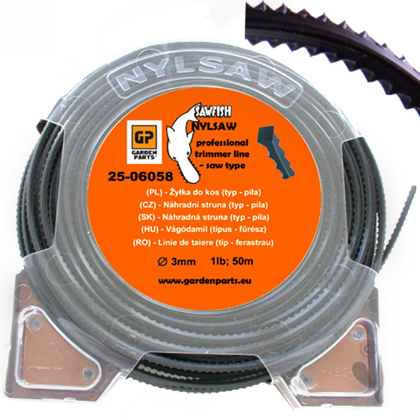 Mähfaden mit durchmesser 3,0 mm Paketlänge 50 m sawfish Nylsaw-Profil für Motorsensen und Trimmer