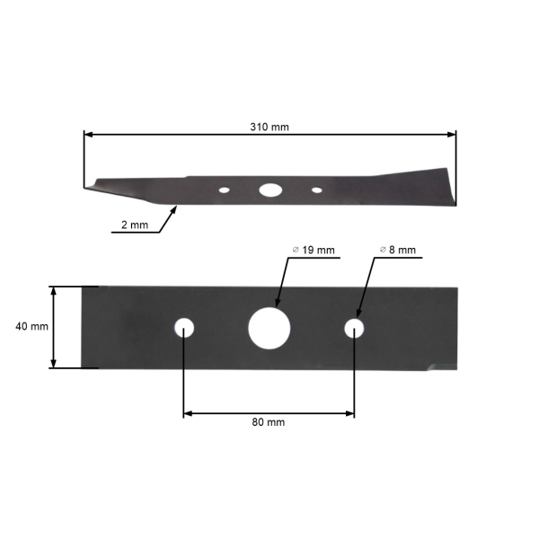 Mähmesser 31 cm (12") für Elektromäher Kabit Irys Einhell Royal 800E Royal 1300E (OEM 3015000)