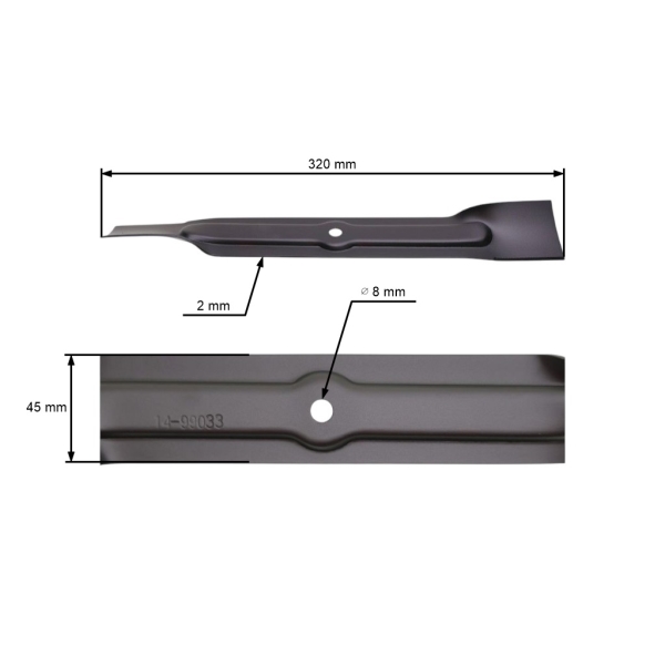 Mähmesser 32 cm (13") für Elektromäher MTD Gardena Lider Al-KO Bonus Budget CMI Hecht Mastercut Stiga Flymo (OEM 525632601 092.48.936 742-04355 FLY046)