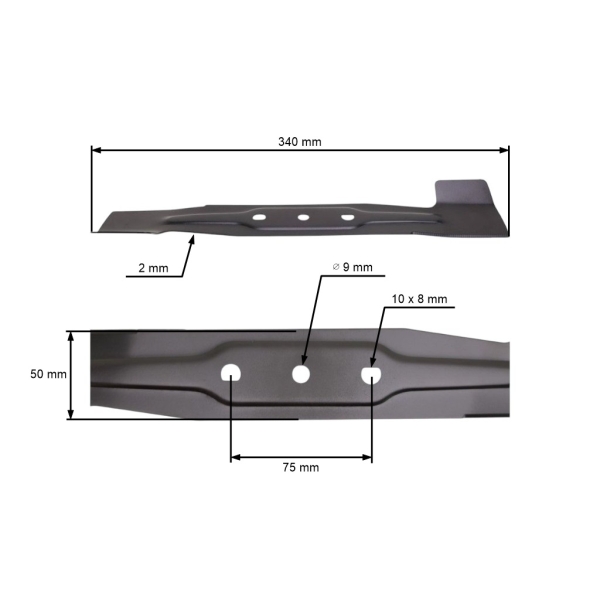 Mähmesser 34 cm (13") für Leroymerlin Sterwins 340-EP-3 Elektrorasenmäher (OEM 45267803 26300297601)
