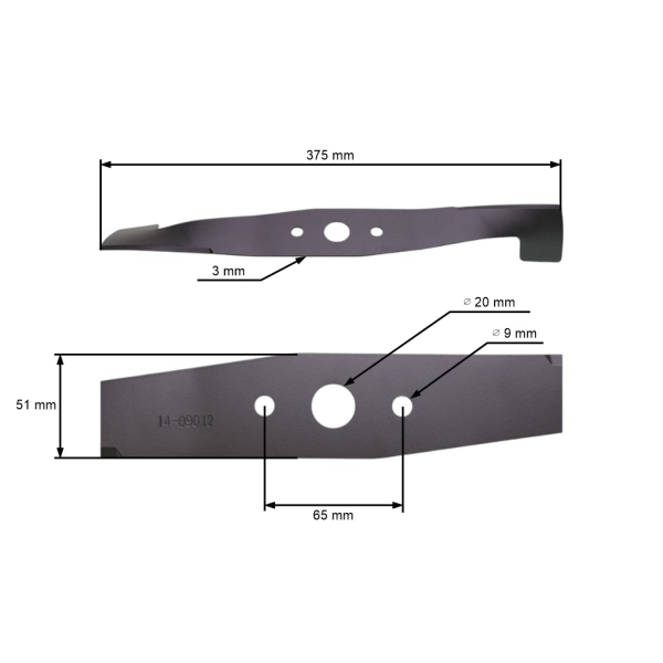 Mähmesser 37,5 cm (15") mit Aufnahme für Elektromäher AL-KO Alko Classic 38E Classic 3.8E BEM 1301 Comfort 40E (OEM 105411SB 117721 343685 513631)